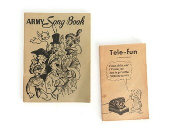Two Vintage Collectible Small Paper Booklets:  1941 US Army Song Book and 1950 Pacific Telephone &quot;Tele-fun&quot; by Warren Goodrich