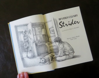 Vintage Book 1991 &#39;Strider&#39; by Beverly Cleary Illustrated by Paul O. Zelinsky Yellow Hardcover Book A Boy and a Dog Story in Diary Style