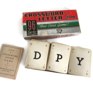 vintage « Crossword-Letter » Jeu n° 238 Russell Made Leicester, Mass. USA 96 Cards Nouveau jeu de cartes 1938 Boîte originale avec instructions