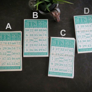 10 cartones de bingo vintage ~ 1948 Transogram Company Inc "Medalla de oro" cartones de bingo ~ MCMXLVIII cartones de cartón verde y blanco BingO