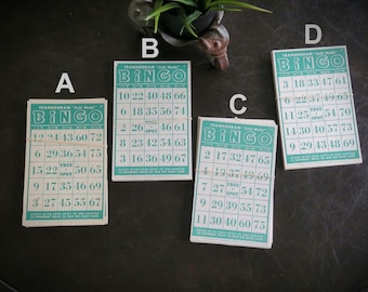 10 Vintage Bingo Cards ~ 1948 Transogram Company Inc &quot;Gold Medal&quot; Bingo Cards ~ MCMXLVIII Cardboard Green and White BiNgO Cards