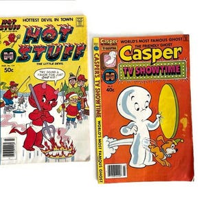 2 komiksy Harvey World z 1980 r.: Casper the Friendly Ghost TV Showtime nr 3 i Hot Stuff the Little Devil nr 159