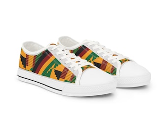 African Kente Print Men's Low Top Sneakers: Vibrant Ghanaian Design