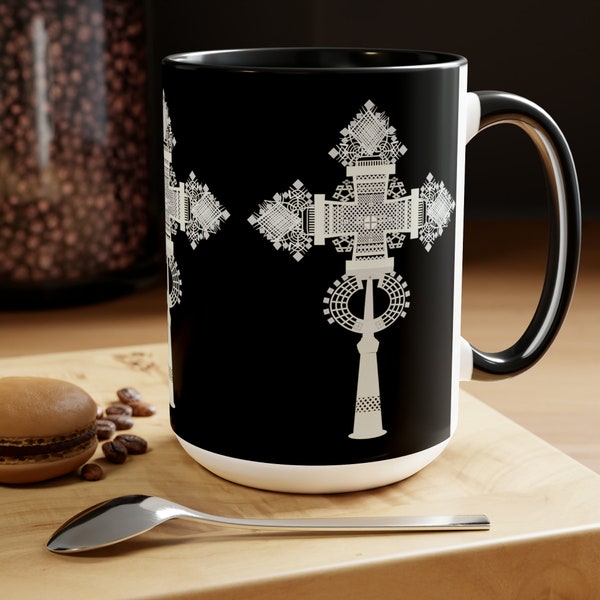 Two-Tone Coffee Mugs, 15oz Ethiopian Cross Two-Tone Coffee Mugs Cross Coffee Mugs Ethiopian Cross Mug