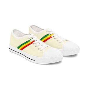 Baskets basses pour femmes Africa Baskets basses pour femmes - Chaussures reggae vertes jaunes rouges, vibration positive, chaussures Africa, vêtements rasta