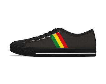 Rasta Women's Low Top Sneakers with Pattern, Vibrant Reggae-Inspired Footwear, Stylish Green Yellow Red Shoes, Trendy Casual Sneakers