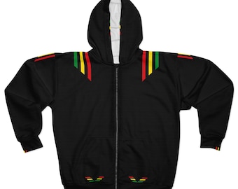 Rasta Unisex Zip-Up Hoodie: Vibrant Reggae Style, Made in USA