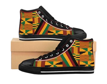 Kente Pattern High Top Sneakers | Women's Classic Sneakers