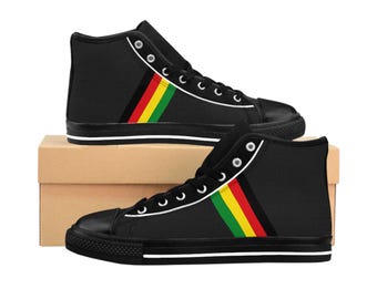 Rasta Women's Classic Sneakers, Vibrant Reggae-Inspired Footwear, Comfortable and Stylish Green Yellow and Red Shoes, Trendy Casual Sneakers