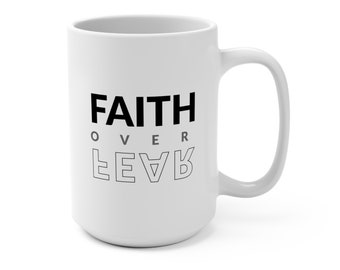 Faith over Fear Mugs, Tumbler Can holder. Matthew 19 26