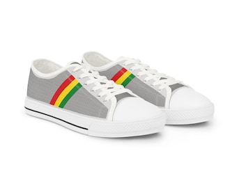 Rasta Men's Low Top Sneakers with Pattern, Vibrant Reggae-Inspired Footwear, Stylish Green Yellow Red Shoes, Trendy Casual Sneakers