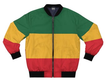 Rasta Bomber Jacket: Green, Yellow, Red Reggae Style