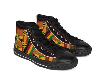 Kente Print High-Top Sneakers: African Pattern Canvas Shoes