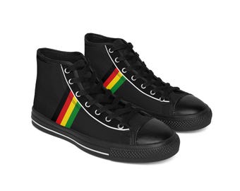 Rasta Men's Classic Sneakers, Vibrant Reggae-Inspired Footwear, Comfortable and Stylish Green Yellow and Red Shoes, Trendy Casual Sneakers