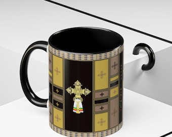 Ethiopian Cross Accent Coffee Mug (11oz / 15oz) | Ethiopian Coffee Mug | Ethiopian Cross Mug  (9 colors)