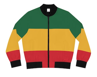 Rasta Bomber Jacket: Green, Yellow, Red Reggae Style