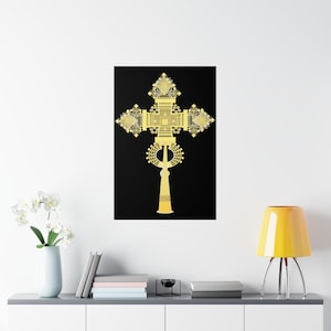 Ethiopian Cross Art Poster  Premium Matte Vertical Posters 9&quot; x 11&quot;  12&quot; x 18&quot;  18&quot; X 24&quot;  16&quot; X 24&quot; Golden Cross For Wall Decor