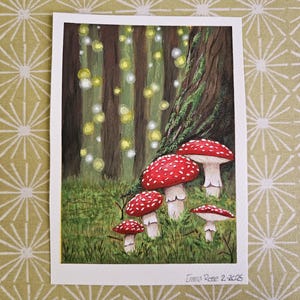 Peinture originale, bois peint à la main, champignons vénéneux, art de la forêt, art des bois, peinture de la nature, peinture de carte postale, peinture magique, cadeau