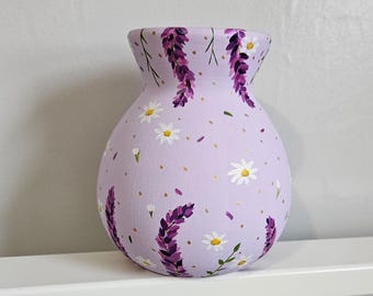 Purple flower vase, hand painted vase, daisy vase, ceramic vase, original artwork, painted pottery, daisy and wisteria, gifts for her, gift