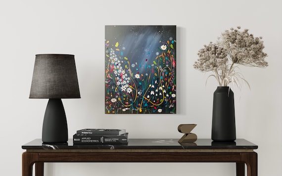Original Floral Acrylic Painting: Abstract Wall Art