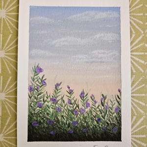 Obra de arte original pintada a mano, flores al atardecer, pintura floral, pintura de postal, regalo, arte para tu hogar
