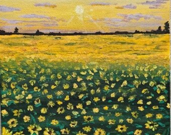Sunflower Field Acrylic Painting: Sunset Floral Wall Art