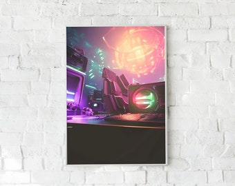 Digital Poster Printable - Technology and Science Art - Computers and Penguins in Space - "Main Frame" - LunixEngineering Poster Store