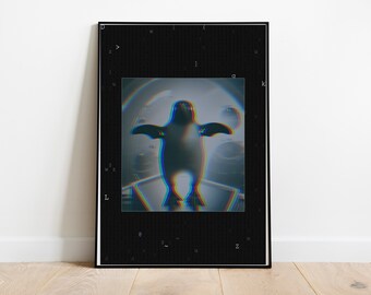 Digital Poster Printable - Technology and Science Art - Computers and Penguins in Space - "Commander Shell" - LunixEngineering Poster Store