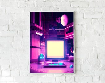 Digital Poster Printable - Technology and Science Art - Computers and Penguins in Space -" It Came From The Early 90's " Poster store