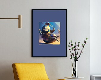 Digital Poster Printable - Technology and Science Art - Computers and Penguins in Space - "Mr. Robusta" - LunixEngineering Poster Store