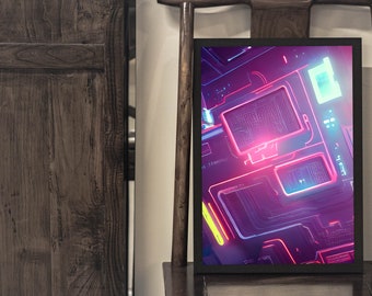 Digital Poster Printable - Technology and Science Art - Computers and Penguins in Space - "2 Consoles" - LunixEngineering Poster Store