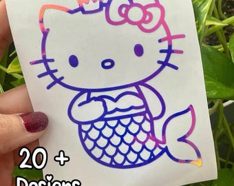 Kitty Vinyl Decal For Tumbler, Kitty Car Stickers Label Custom, Water Bottle Sticker, Cute Kitty with Hearts