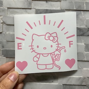 Kitty Fuel Door Decal, Cute Gas Tank Car Sticker, Kawaii Car Vinyl Decal, Pink Kitty Gas Cap Sticker, Cute Car Accessories Gift image 1