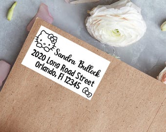 Custom Cute Kitty Return Address Labels, Personalized Kawaii Friends Address Labels