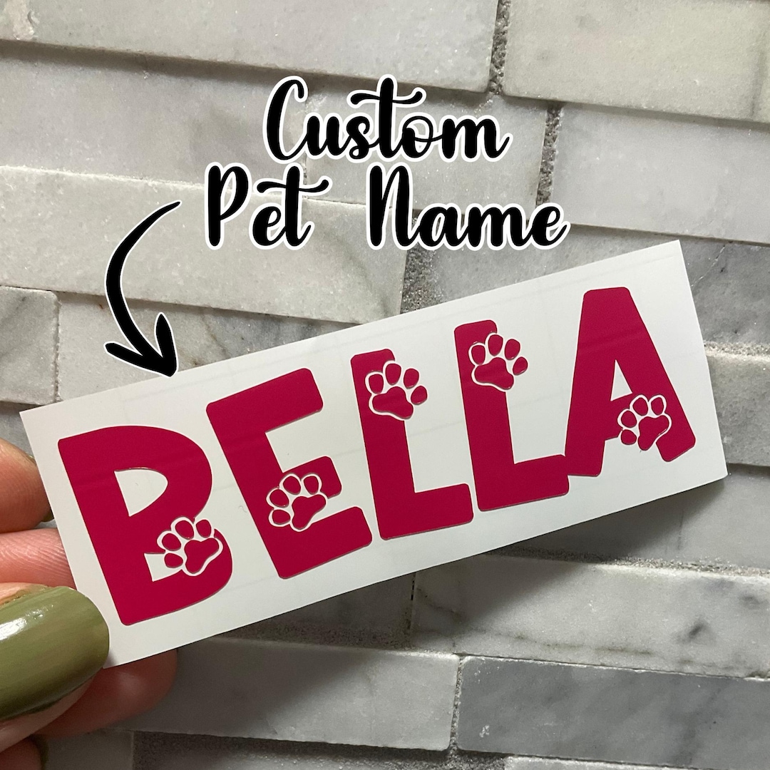 Dog Name Sticker Design Custom Pet Name Decal Sticker for Food Bowls, Dog Paw Print Decal, Cat ...