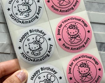 Kitty Stickers, Custom Birthday Party Favor Labels, Graduation Sticker, Personalized Star bucks Sticker, Kawaii Kitty Birthday Labels