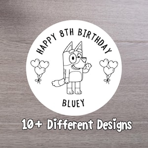 Personalized Bluey Heeler Birthday Sticker, Bluey and Bingo Stickers, Custom Birthday Party Favor Labels, Bluey and Friends Stickers