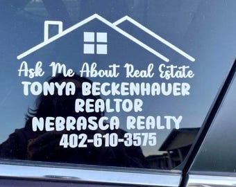 Real Estate Business Name Sticker, Car Window Vinyl Decal, Personalized Real Estate Vinyl Sticker, Real Estate Agent Labels