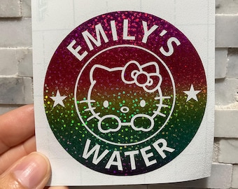 Kitty Star bucks Decal For Tumbler Name Sticker, Kawaii Kitty Stickers Label Custom, Water Bottle Cofee Cute Kitty Stickers