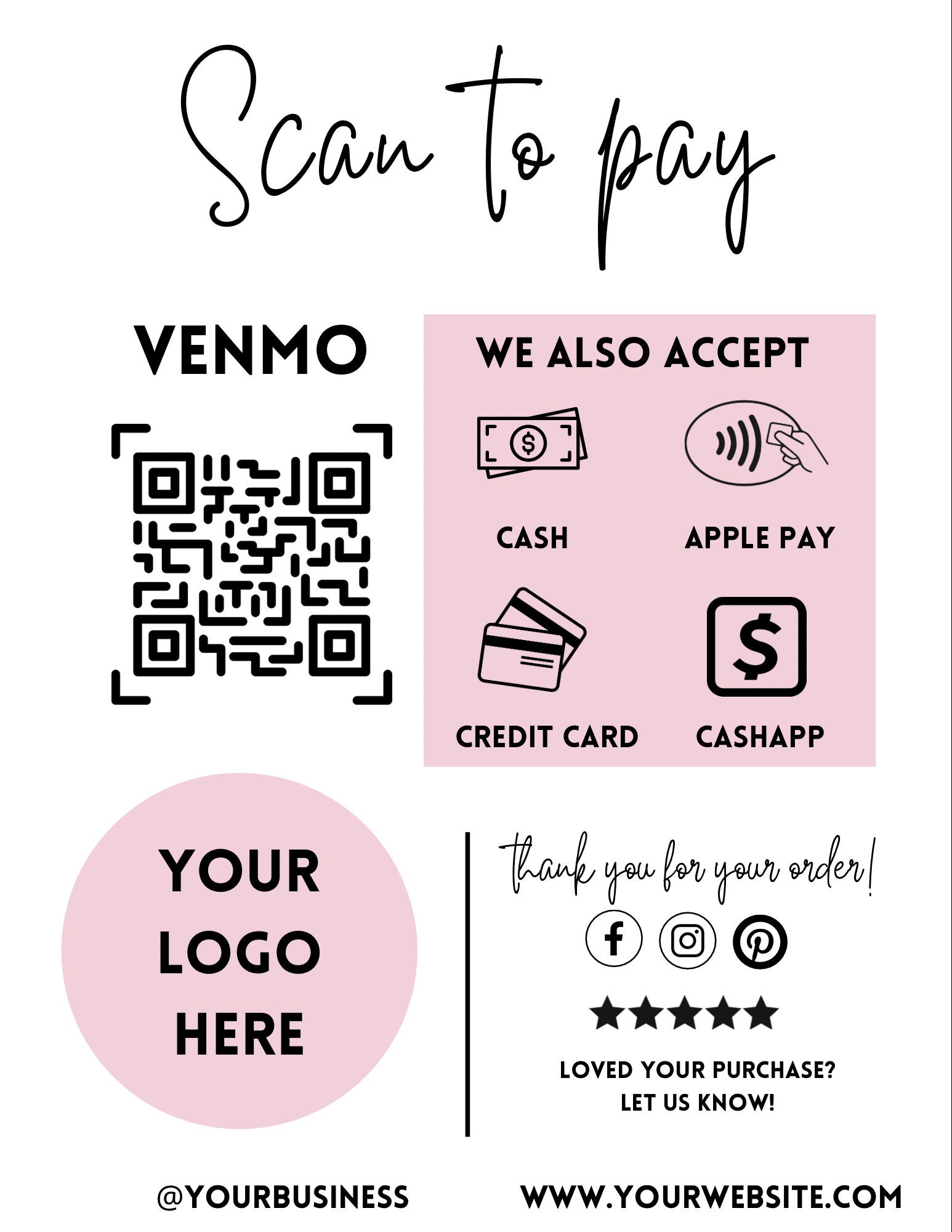 Scan to Pay Editable Business Sign - Etsy