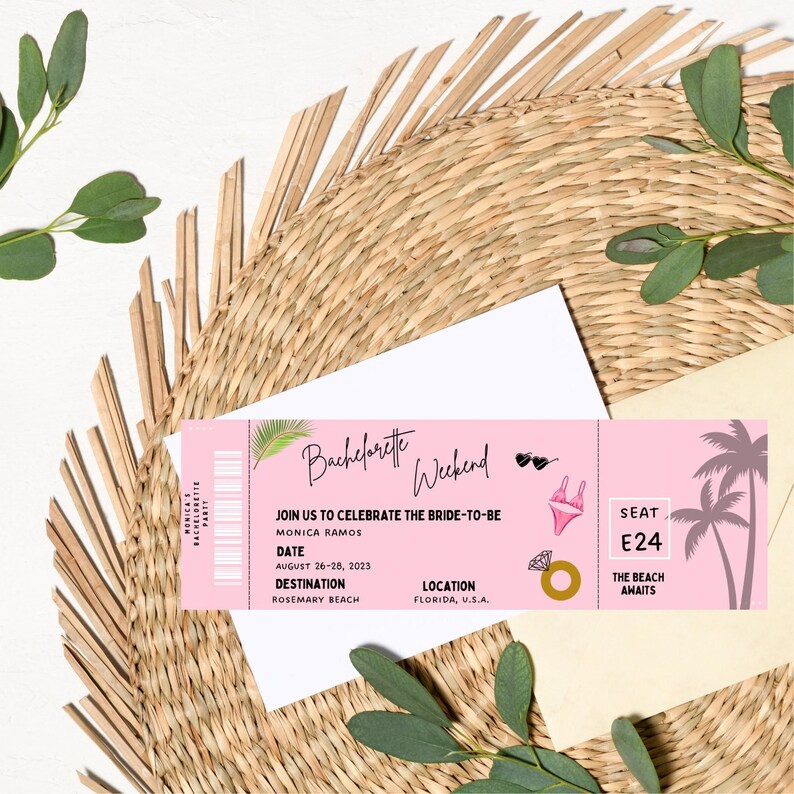 Plane Ticket Bachelorette Party Invite zdjęcie 1