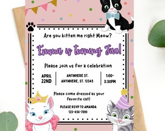 Editable Are You Kitten Me Right Meow Bday Invite