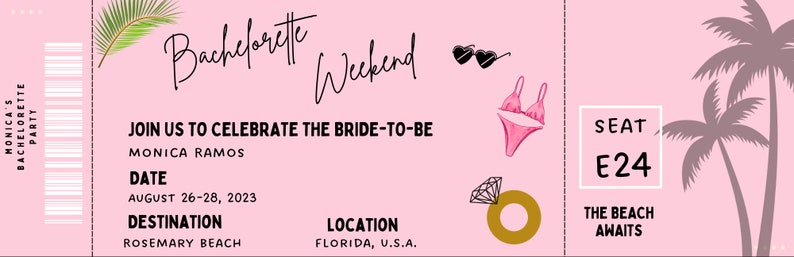 Plane Ticket Bachelorette Party Invite zdjęcie 2