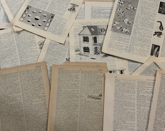 May include: A collection of vintage book pages and illustrations, including dictionary entries, diagrams, and architectural drawings. The pages are scattered, creating a collage of text and images in shades of cream and sepia.