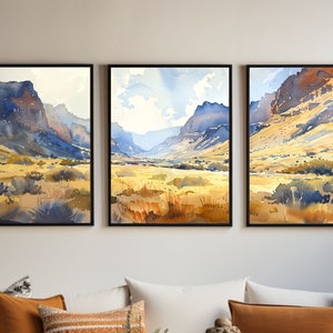 Big Bend National Park Panorama Gemälde |Reisen in Texas| Triptychon 3er-Set Prints | Raue Wüstenlandschaften