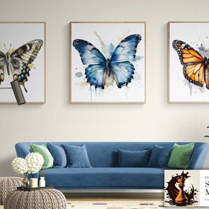Butterfly watercolor art prints, blue morpho, monarch, swallowtail, butterfly watercolor art prints, butterfly wall art