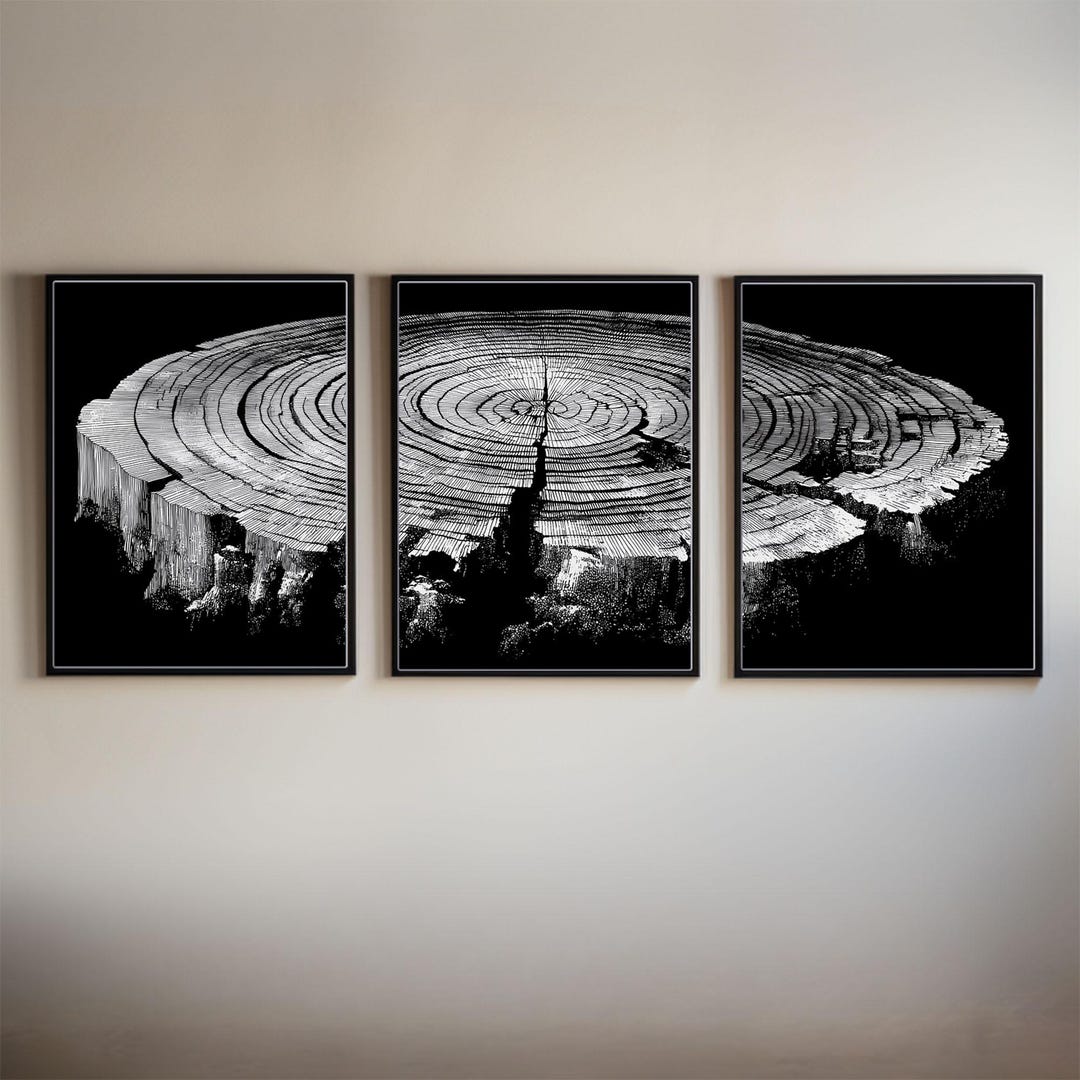 Tree Stump Rings Mural Dark Tree Ring Wall Art – Moody Tree Stump Cross Section Print ...