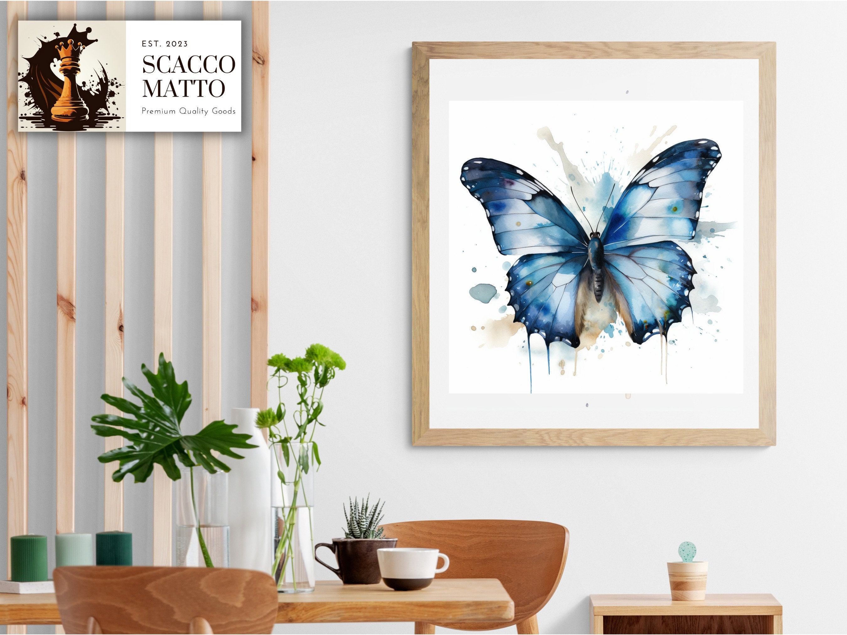 ブルーモルフォ蝶の水彩画アートプリント - Etsy 日本