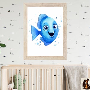 Watercolor Ocean Animals Art Print | Nursery Blue Tang Decor | Sea Animal Print | Cute Fish Print