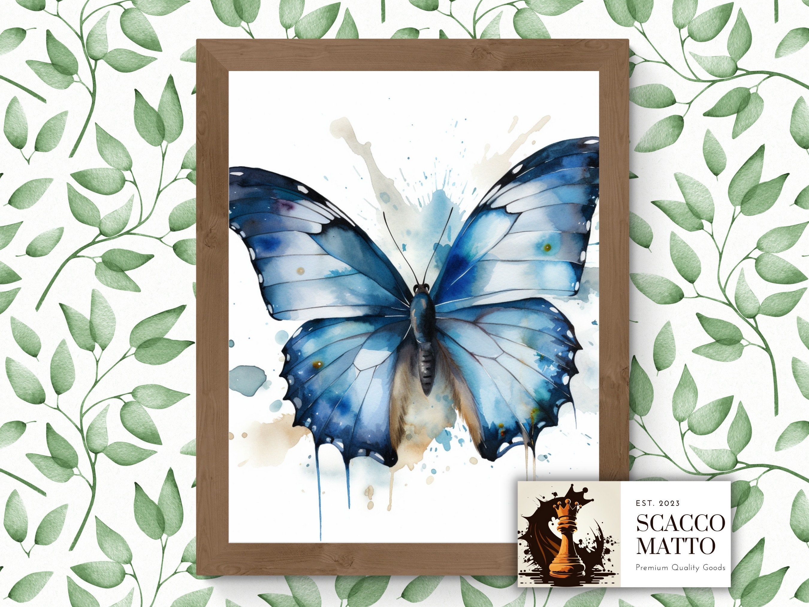 ブルーモルフォ蝶の水彩画アートプリント - Etsy 日本